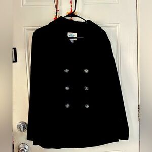 Black wool peacoat with pockets.